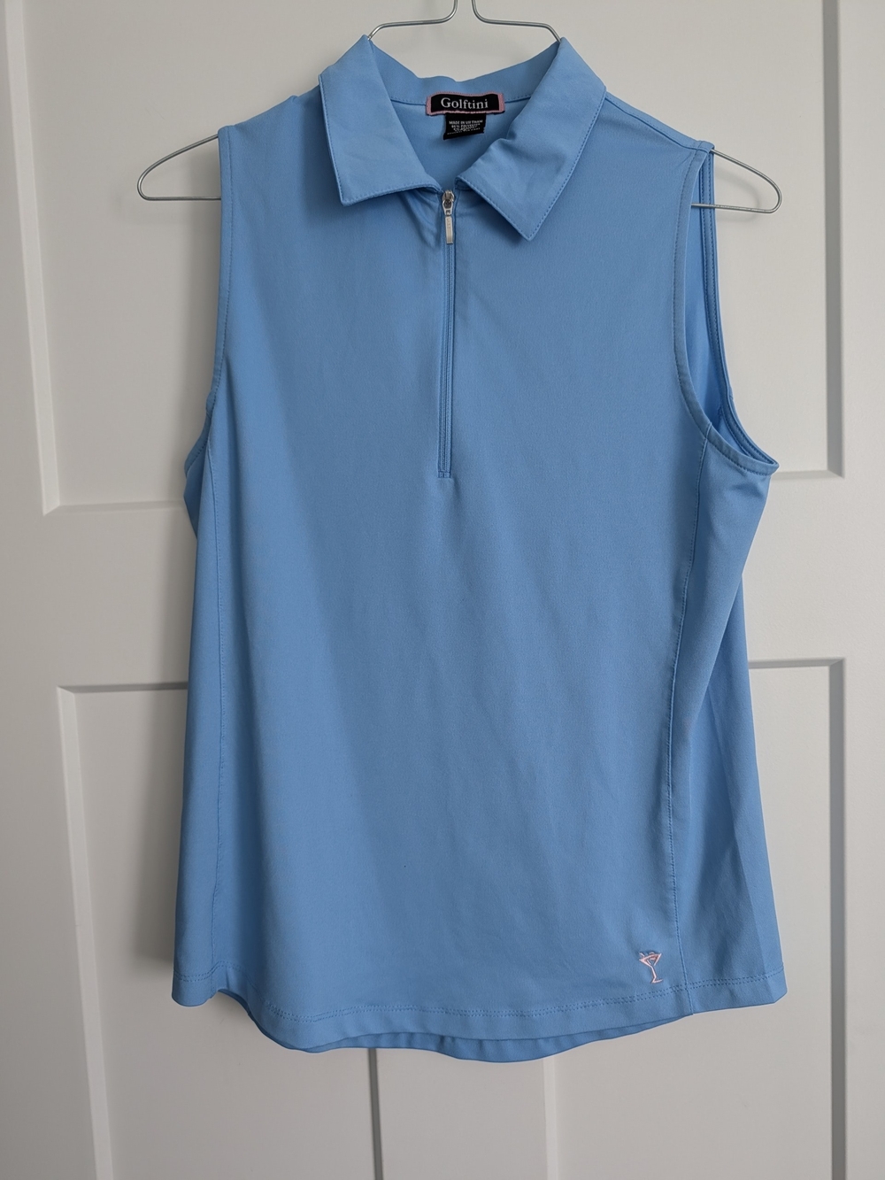 Golfini Women's Sky Blue Sleeveless Zip Polo Tank